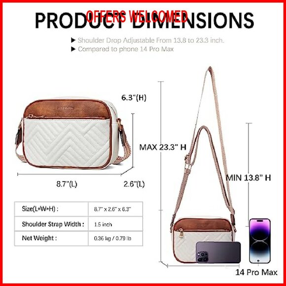 Small Quilted Vegan Leather Crossbody Bag with Wide Strap, Multi-Pocket - Picture 4 of 8